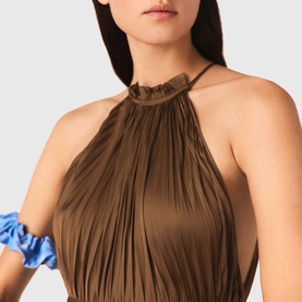 Halter Pleated Flared Dress