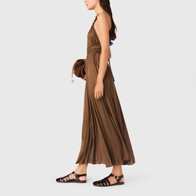 Halter Pleated Flared Dress