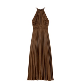 Halter Pleated Flared Dress