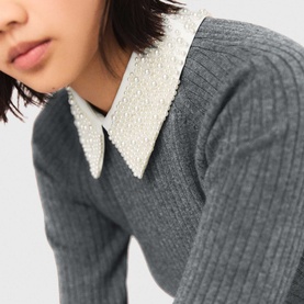 Beaded Collar Mini Knitted Dress