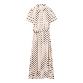 Floral Ruched Belt Flared Dress