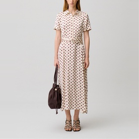 Floral Ruched Belt Flared Dress