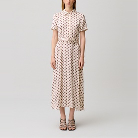 Floral Ruched Belt Flared Dress