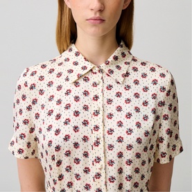 Floral Ruched Belt Flared Dress