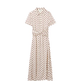 Floral Ruched Belt Flared Dress