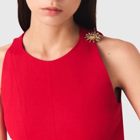 Removable Brooch Mini Flared Dress