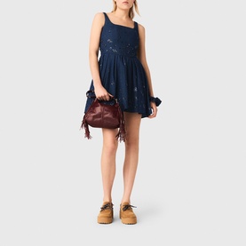 Embroidered Denim Flared Mini Dress