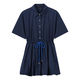 Drawstring Bubble Mini Shirt Dress