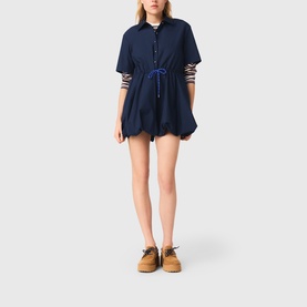 Drawstring Bubble Mini Shirt Dress