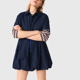 Drawstring Bubble Mini Shirt Dress