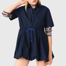 Drawstring Bubble Mini Shirt Dress