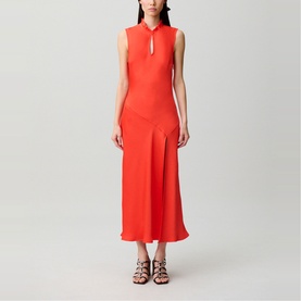 Ruffle Trim Keyhole Flared Dress