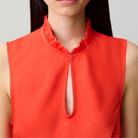 Ruffle Trim Keyhole Flared Dress