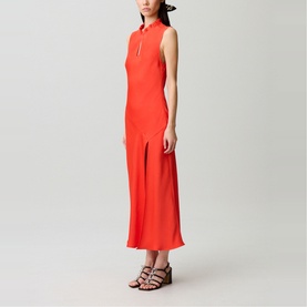 Ruffle Trim Keyhole Flared Dress