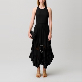 Asymmetric Pleated Flared Dress