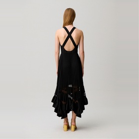 Asymmetric Pleated Flared Dress