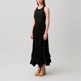 Asymmetric Pleated Flared Dress