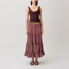 Striped Tiered Flared Skirt