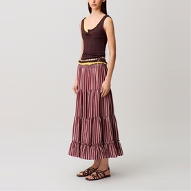 Striped Tiered Flared Skirt