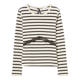 Lace Detail Striped T-Shirt