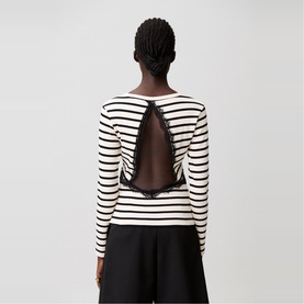 Lace Detail Striped T-Shirt