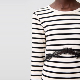 Lace Detail Striped T-Shirt