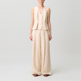 Striped Button Pleat Waistcoat