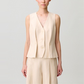 Striped Button Pleat Waistcoat