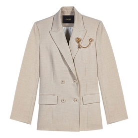 Double-Breasted Brooch Suit Jacket