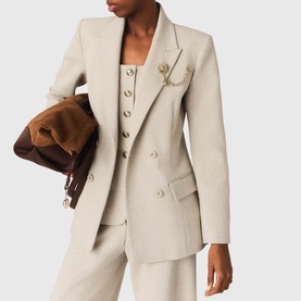 Double-Breasted Brooch Suit Jacket