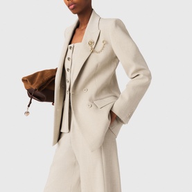 Double-Breasted Brooch Suit Jacket