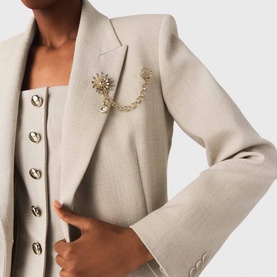 Double-Breasted Brooch Suit Jacket