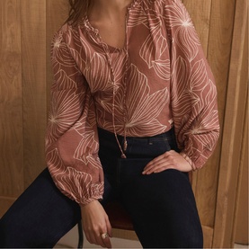 Camel Floral Tie Blouse