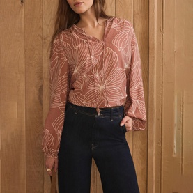 Camel Floral Tie Blouse