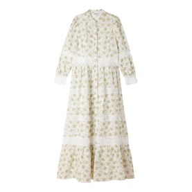 Floral Lace Trim Flared Dress