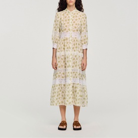 Floral Lace Trim Flared Dress