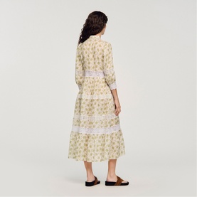 Floral Lace Trim Flared Dress