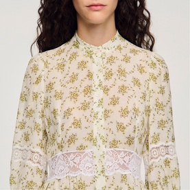 Floral Lace Trim Flared Dress