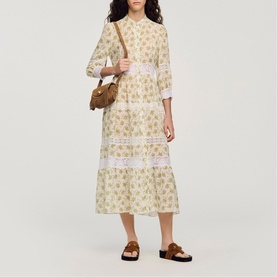 Floral Lace Trim Flared Dress