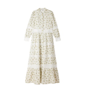Floral Lace Trim Flared Dress