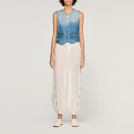 Embroidered Wide Leg Trousers