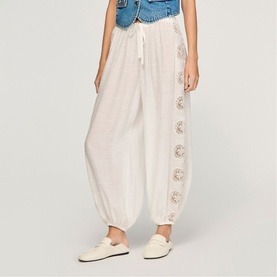 Embroidered Wide Leg Trousers
