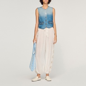 Embroidered Wide Leg Trousers