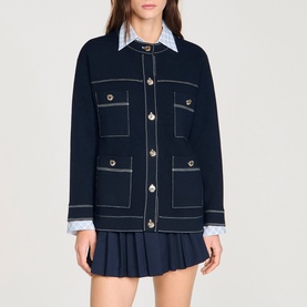 Contrast Stitch Oversized Cardigan