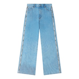 Faded Rhinestone Wide Leg Jeans