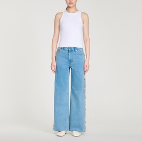 Faded Rhinestone Wide Leg Jeans
