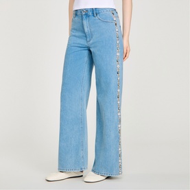 Faded Rhinestone Wide Leg Jeans