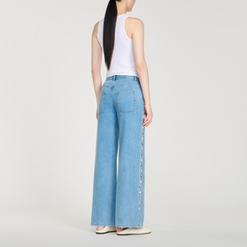 Faded Rhinestone Wide Leg Jeans