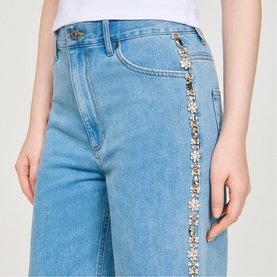 Faded Rhinestone Wide Leg Jeans