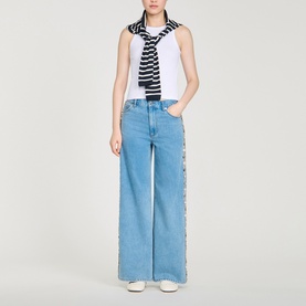 Faded Rhinestone Wide Leg Jeans